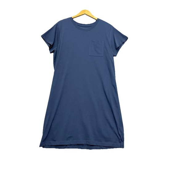 Pact 100% Organic Cotton T Shirt Dress Size XL Minimalist Casual Pocket Navy - Picture 2 of 9